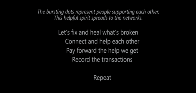 The bursting dots represent people supporting each other